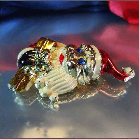 1960s Metallic Enamel Santa Claus Vintage Christmas Pin 17029 - Picture 4 of 6